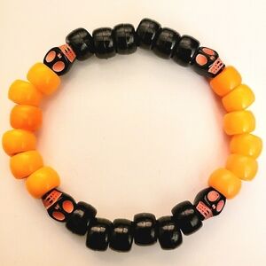 Handmade Orange Black Skull kandi bracelet